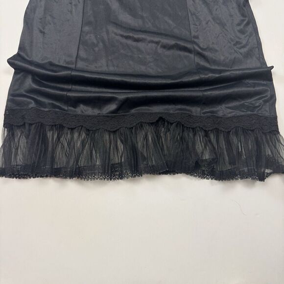 VTG 60s Movie Star Nylon Black Whimsygoth Slip Dress w Lace Ruffles, Sz. S - Picture 6 of 13